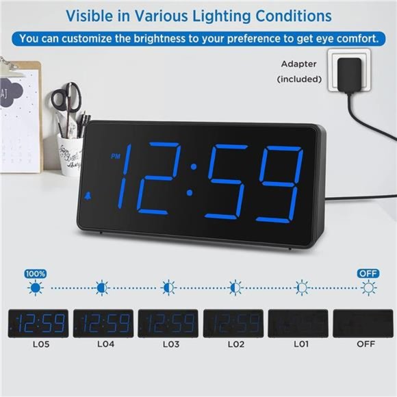 Digital Clock Alarm Clock for Bedrooms Large Big Numbers 5 Dimmers for Seniors - Picture 3 of 6